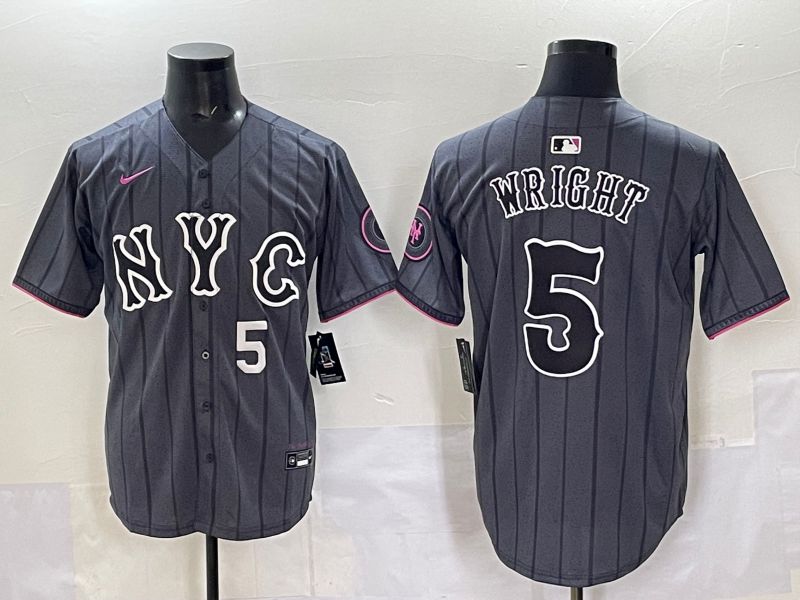 Men 2025 New York Mets #5 Wright Grey Game Nike MLB Jersey style 04